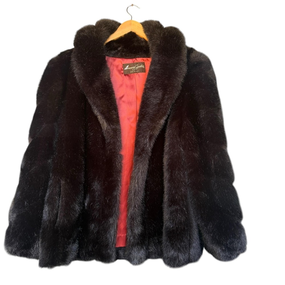 Vintage American Signature Coat Juniors 18 Brown Faux Fur Modacrylic Lined